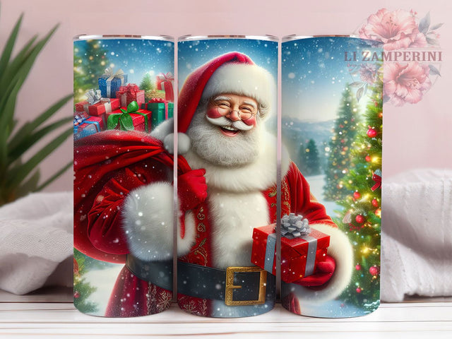 Cute Glitter Santa Christmas Tumbler, Glitter Christmas Wrap, 20Oz Skinny Tumbler, Festive Holiday Sublimation, Sparkly Santa Design, Jolly Christmas Tumbler, Merry Holiday Wrap Sublimation Li Zamperini 