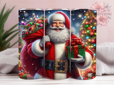 Cute Glitter Santa Christmas Tumbler, Glitter Christmas Wrap, Festive Santa Sublimation, Holiday Santa Cup, 20Oz Skinny Tumbler Wrap, Sparkly Santa Mug, Merry Christmas Design Sublimation Li Zamperini 
