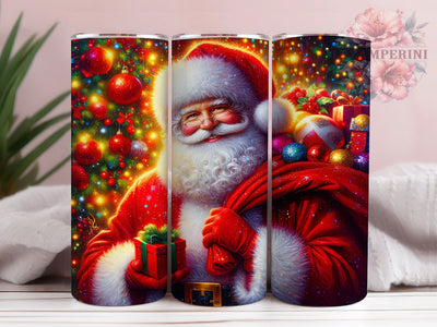 Cute Glitter Santa Christmas Tumbler, Glitter Christmas Wrap, Festive Santa Sublimation, Holiday Santa Cup, 20Oz Skinny Tumbler Wrap, Sparkly Santa Mug, Merry Christmas Design Sublimation Li Zamperini 