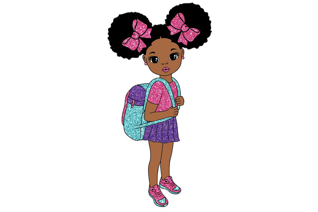 Cute Glitter School Girl SVG PNG JPG AI EPS DXF PDF Backpack Afro Puffs Design for Cricut Sublimation Clipart Print SVG 1uniqueminute 