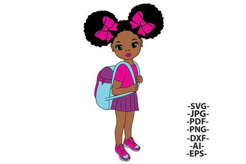 Cute Glitter School Girl SVG PNG JPG AI EPS DXF PDF Backpack Afro Puffs Design for Cricut Sublimation Clipart Print SVG 1uniqueminute 