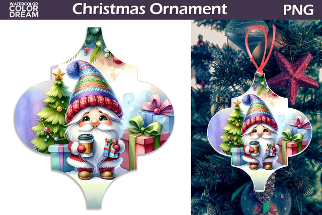 Cute Gnome Arabesque Ornament | Arabesque Christmas Ornament Sublimation WatercolorColorDream 