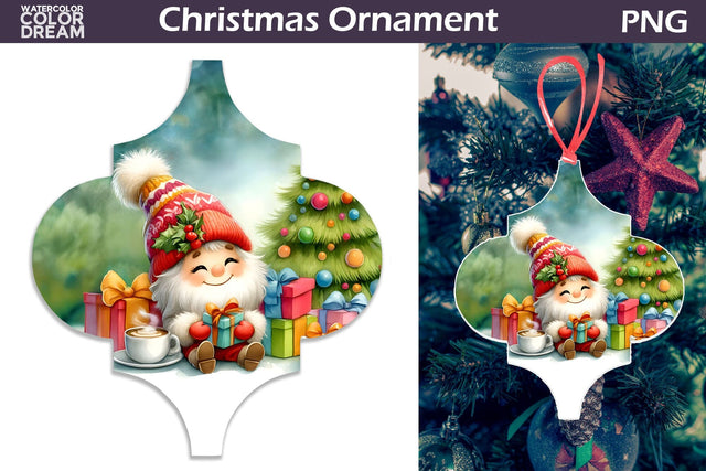 Cute Gnome Arabesque Ornament | Arabesque Christmas Ornament Sublimation WatercolorColorDream 
