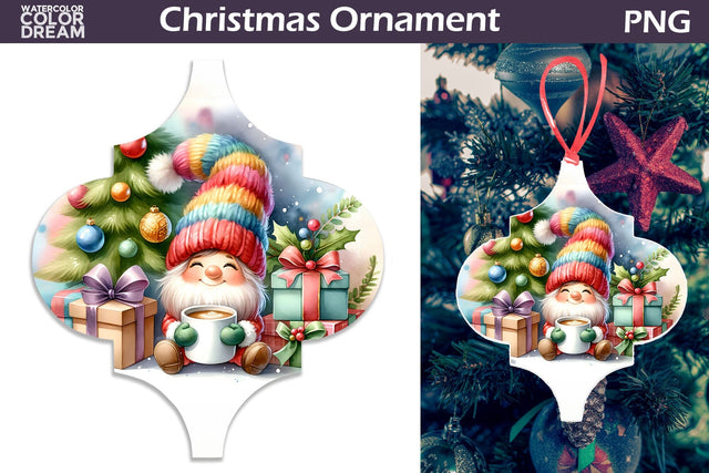 Cute Gnome Arabesque Ornament | Arabesque Christmas Ornament Sublimation WatercolorColorDream 