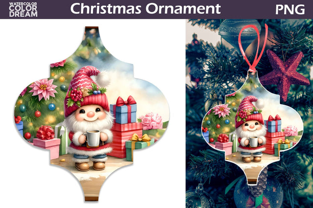 Cute Gnome Arabesque Ornament | Arabesque Christmas Ornament Sublimation WatercolorColorDream 