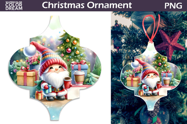 Cute Gnome Arabesque Ornament | Arabesque Christmas Ornament Sublimation WatercolorColorDream 
