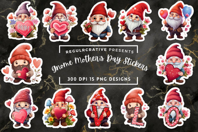 Cute Gnome Mother's Day Stickers Bundle Sublimation Regulrcrative 