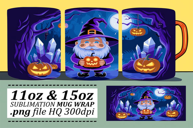 Cute Gnome Mug Wrap for Halloween Sublimation afrosvg 