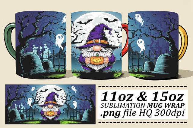 Cute Gnome Mug Wrap Halloween Sublimation afrosvg 