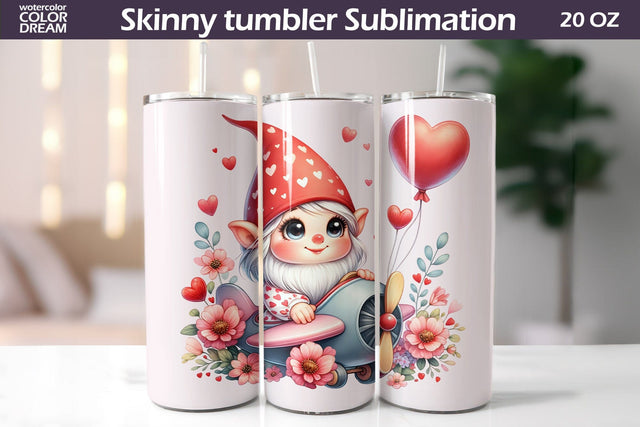 Cute Gnome Valentine Tumbler I Animal Valentine's Day Tumbler Sublimation WatercolorColorDream 