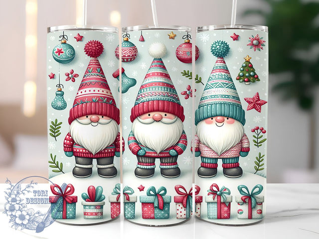 Cute Gnomes Christmas 20oz Skinny Tumbler, Christmas Gnomes Tumbler Png, Straight & Tapered Tumbler Wrap, Instant Digital Download Sublimation ToriDesigns 