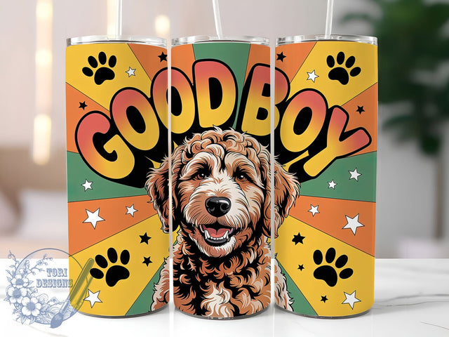 Cute Goldendoodle Dog Lover Tumbler, Dog Lover Sublimation, Good Boy Dog Design, 20oz Skinny Tumbler Wrap, Pet Lover Drinkware, Cute Puppy Tumbler Wrap, Golden Doodle Sublimation Design Sublimation ToriDesigns 