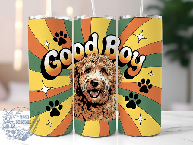Cute Goldendoodle Dog Lover Tumbler, Dog Lover Sublimation, Good Boy Dog Design, 20oz Skinny Tumbler Wrap, Pet Lover Drinkware, Cute Puppy Tumbler Wrap, Golden Doodle Sublimation Design Sublimation ToriDesigns 