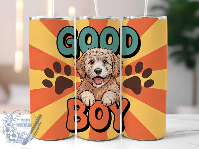 Cute Goldendoodle Dog Lover Tumbler, Dog Lover Sublimation, Good Boy Dog Design, 20oz Skinny Tumbler Wrap, Pet Lover Drinkware, Cute Puppy Tumbler Wrap, Golden Doodle Sublimation Design Sublimation ToriDesigns 