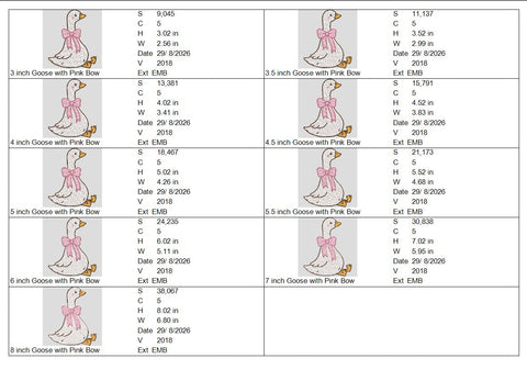 Cute Goose Bow Machine Embroidery Design – Coquette Duck Farm Animal Embroidery File Embroidery/Applique DESIGNS PatternFeed8 