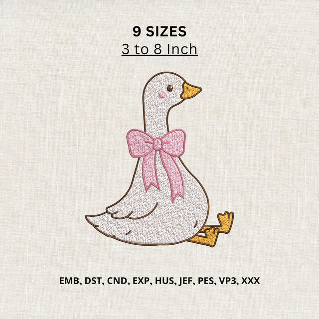 Cute Goose Bow Machine Embroidery Design – Coquette Duck Farm Animal Embroidery File Embroidery/Applique DESIGNS PatternFeed8 