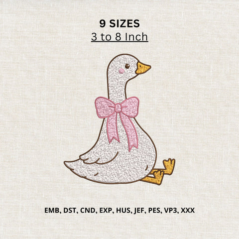 Cute Goose Bow Machine Embroidery Design – Coquette Duck Farm Animal Embroidery File Embroidery/Applique DESIGNS PatternFeed8 