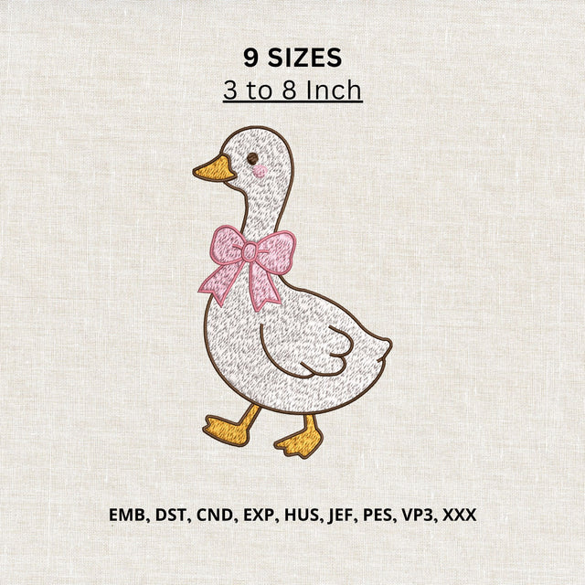 Cute Goose Bow Machine Embroidery Design – Coquette Goose Farm Animal Embroidery File Embroidery/Applique DESIGNS PatternFeed8 
