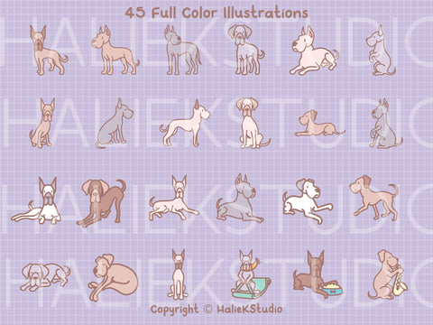 Cute Great Danes Color PNG and SVG Design Set SVG HalieKStudio 