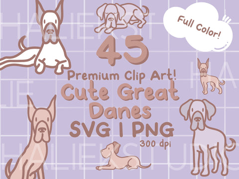 Cute Great Danes Color PNG and SVG Design Set SVG HalieKStudio 