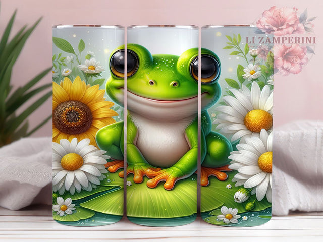 Cute Green Frog 20oz Tumbler Wrap, Frog With Flowers, 20oz Tumbler Wrap, Cute Frog Design, Floral Sublimation, Nature Lover, Animal Tumbler Sublimation Li Zamperini 