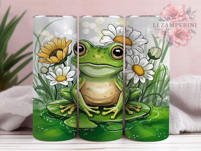 Cute Green Frog 20oz Tumbler Wrap, Frog With Flowers, 20oz Tumbler Wrap, Cute Frog Design, Floral Sublimation, Nature Lover, Animal Tumbler Sublimation Li Zamperini 