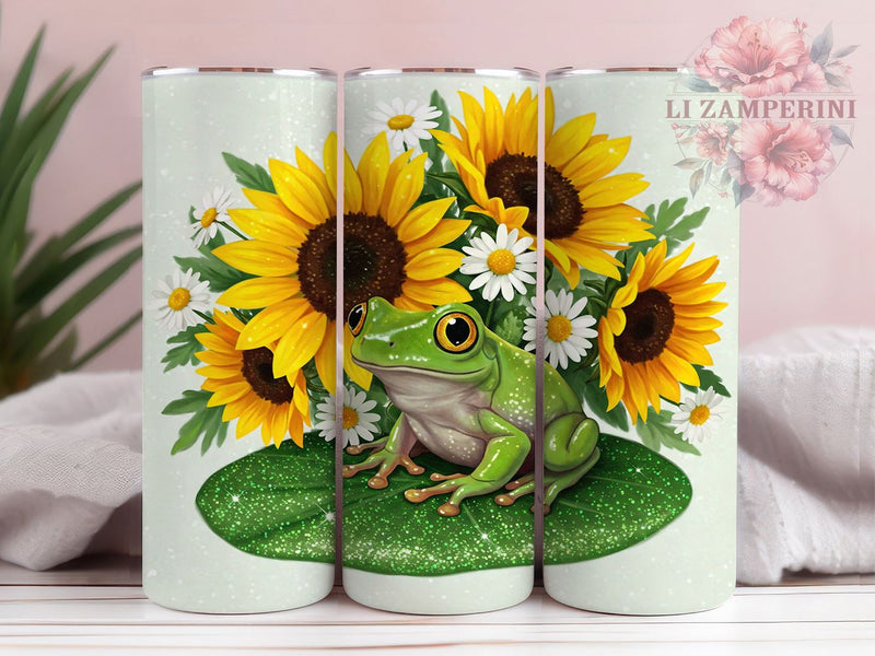 Cute Green Frog 20oz Tumbler Wrap, Frog With Flowers, 20oz Tumbler Wrap, Cute Frog Design, Floral Sublimation, Nature Lover, Animal Tumbler Sublimation Li Zamperini 