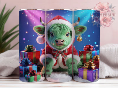 Cute Green Highland Cow Christmas Tumbler, Cute Christmas Cow Wrap, Festive Farm Sublimation, Holiday Highland Cup, 20Oz Skinny Tumbler Wrap, Adorable Cow Mug, Winter Farmhouse Design Sublimation Li Zamperini 