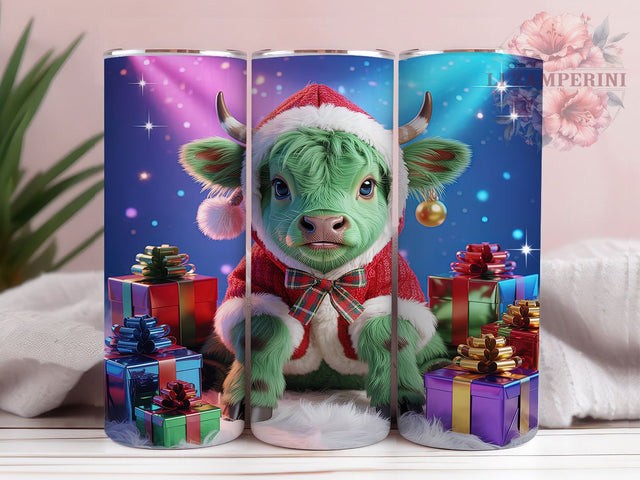 Cute Green Highland Cow Christmas Tumbler, Cute Christmas Cow Wrap, Festive Farm Sublimation, Holiday Highland Cup, 20Oz Skinny Tumbler Wrap, Adorable Cow Mug, Winter Farmhouse Design Sublimation Li Zamperini 