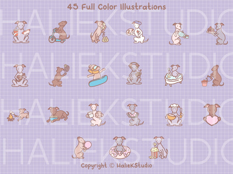 Cute Greyhounds Color PNG and SVG Design Set SVG HalieKStudio 