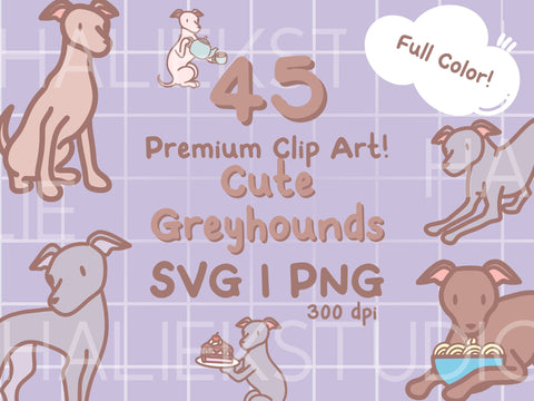 Cute Greyhounds Color PNG and SVG Design Set SVG HalieKStudio 
