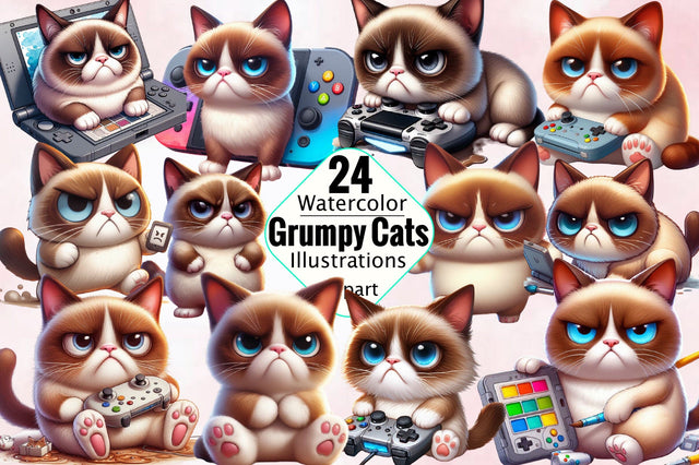 Cute Grumpy Cats Clipart - Funny Cat PNG Bundle Sublimation SVGArt 