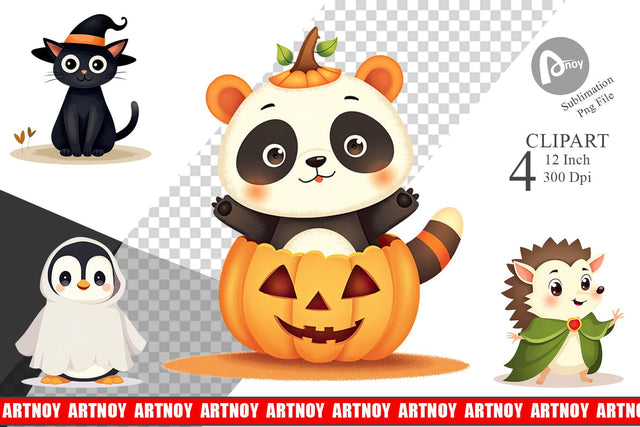 Cute Halloween Animal Clipart Sublimation artnoy 