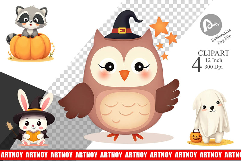 Cute Halloween Animal Clipart Sublimation artnoy 