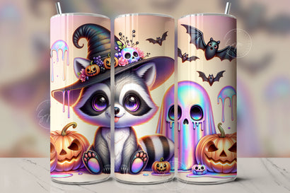 Cute Halloween Baby Raccoon Tumbler Wrap 20oz Skinny Sublimation Design Halloween Spooky PNG Halloween Face Mask Keeping It Creepy Digital Sublimation Syre Digital Creations 