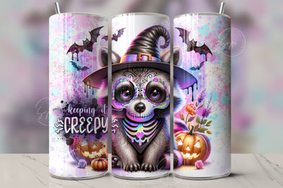 Cute Halloween Baby Raccoon Tumbler Wrap 20oz Skinny Sublimation Design Halloween Spooky PNG Halloween Face Mask Keeping It Creepy Digital Sublimation Syre Digital Creations 