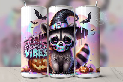 Cute Halloween Baby Raccoon Tumbler Wrap 20oz Skinny Sublimation Design Halloween Spooky PNG Halloween Face Mask Keeping It Creepy Digital Sublimation Syre Digital Creations 