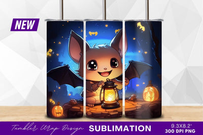 Cute halloween bat with lantern and pumpkins Sublimation Regulrcrative 