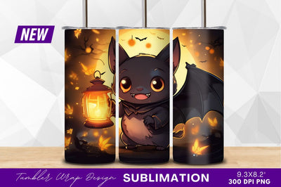 Cute halloween bat with lantern tumbler png Sublimation Regulrcrative 
