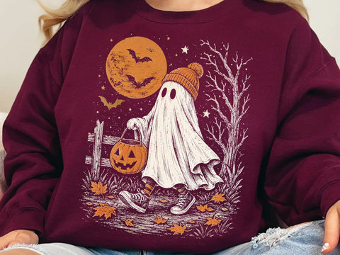 Cute Halloween Beanie Ghost Pumpkin PNG SVG DesignDestine 