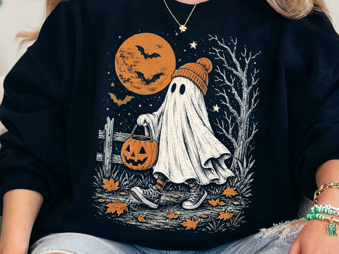 Cute Halloween Beanie Ghost Pumpkin PNG SVG DesignDestine 