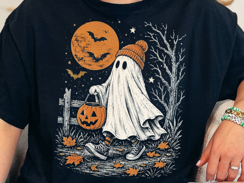 Cute Halloween Beanie Ghost Pumpkin PNG SVG DesignDestine 