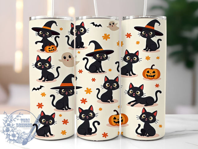 Cute Halloween Black Cat 20oz Skinny Tumbler PNG, Black Cats Tumbler Sublimation Wrap, Straight & Tapered Tumbler Wrap, Instant Digital Download Sublimation ToriDesigns 
