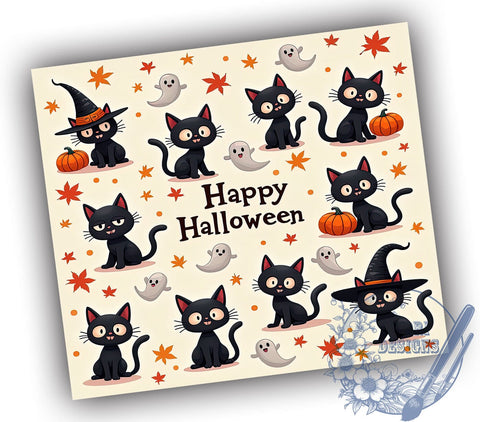 Cute Halloween Black Cat 20oz Skinny Tumbler PNG, Black Cats Tumbler Sublimation Wrap, Straight & Tapered Tumbler Wrap, Instant Digital Download Sublimation ToriDesigns 