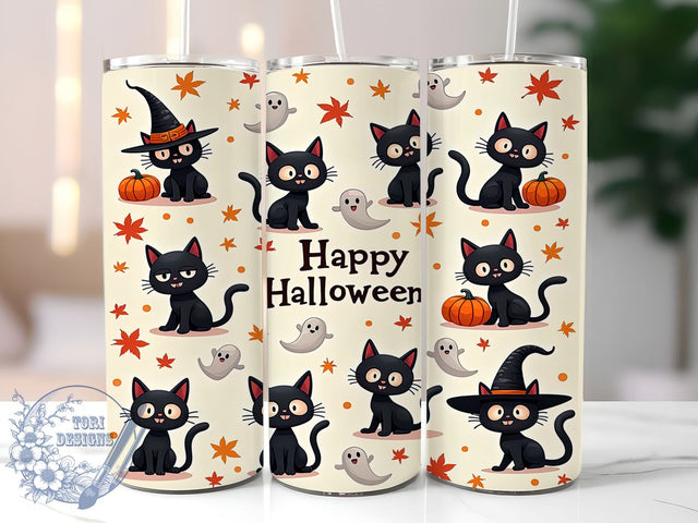 Cute Halloween Black Cat 20oz Skinny Tumbler PNG, Black Cats Tumbler Sublimation Wrap, Straight & Tapered Tumbler Wrap, Instant Digital Download Sublimation ToriDesigns 