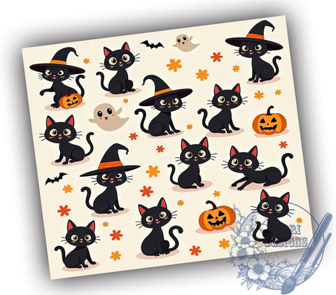 Cute Halloween Black Cat 20oz Skinny Tumbler PNG, Black Cats Tumbler Sublimation Wrap, Straight & Tapered Tumbler Wrap, Instant Digital Download Sublimation ToriDesigns 