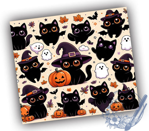 Cute Halloween Black Cat 20oz Skinny Tumbler PNG, Black Cats Tumbler Sublimation Wrap, Straight & Tapered Tumbler Wrap, Instant Digital Download Sublimation ToriDesigns 