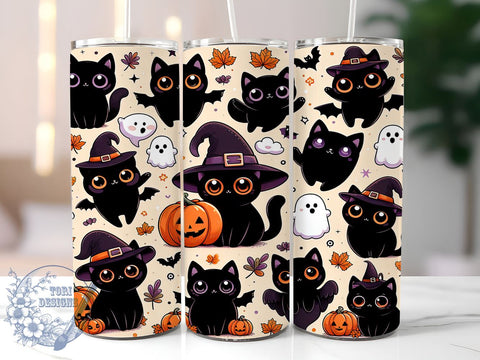Cute Halloween Black Cat 20oz Skinny Tumbler PNG, Black Cats Tumbler Sublimation Wrap, Straight & Tapered Tumbler Wrap, Instant Digital Download Sublimation ToriDesigns 