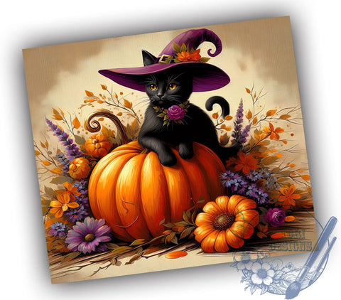 Cute Halloween Black Cat 20oz Skinny Tumbler, Witch Cat Tumbler Png, Straight & Tapered Tumbler Wrap, Instant Digital Download Sublimation ToriDesigns 
