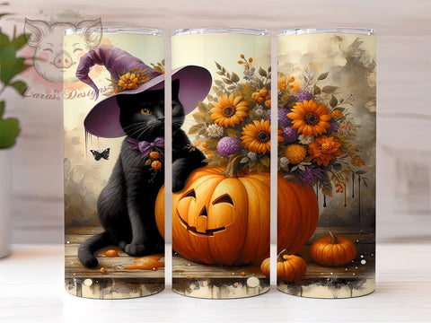 Cute Halloween Black Cat 20oz Tumbler Png, Straight & Tapered Tumbler Png, Witch Cat & Spooky Pumpkin Tumbler Png, Digital Download PNG Sublimation Lara' s Designs 